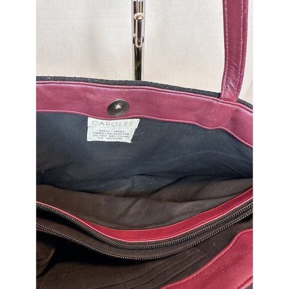 Carolee Vintage Embroidered Black Wool Hand Bag Purse, Acorn Motif With Beads - Picture 8 of 12